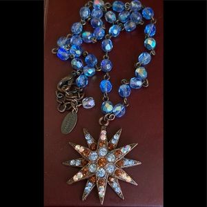 SEASONAL WHISPERS Blue Faceted, Swarovski Crystal, Necklace W/Snowflake Pendant